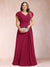 A-Line/Princess V-Neck Chiffon Ruched Plus Size Mother of the Bride Dresses with Appliques & Beading