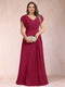 A-Line/Princess V-Neck Chiffon Ruched Plus Size Mother of the Bride Dresses with Appliques & Beading
