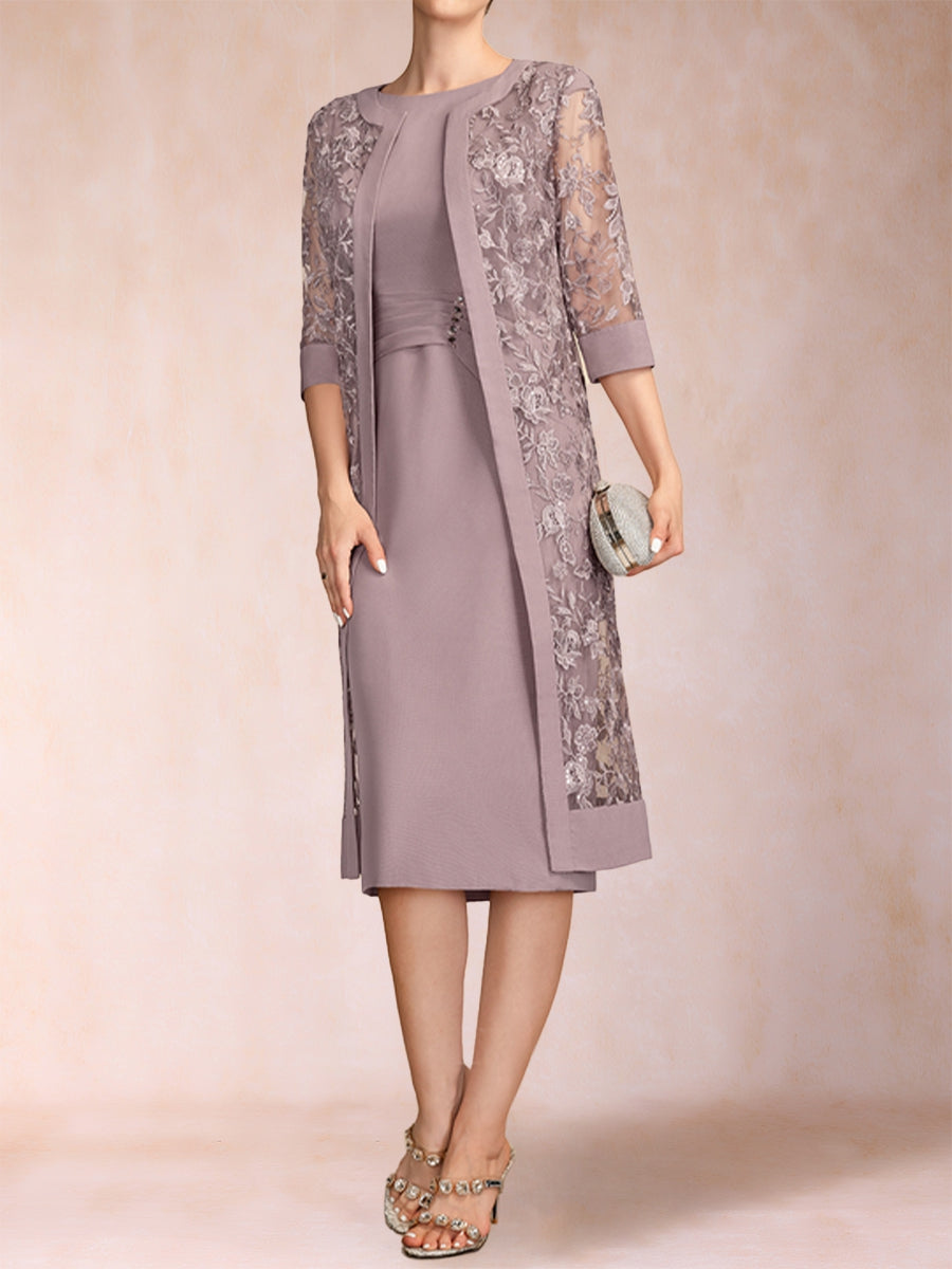 Sheath/Column Scoop Chiffon Ruched Mother of the Bride Dresses with Jacket &amp; Rhinestone