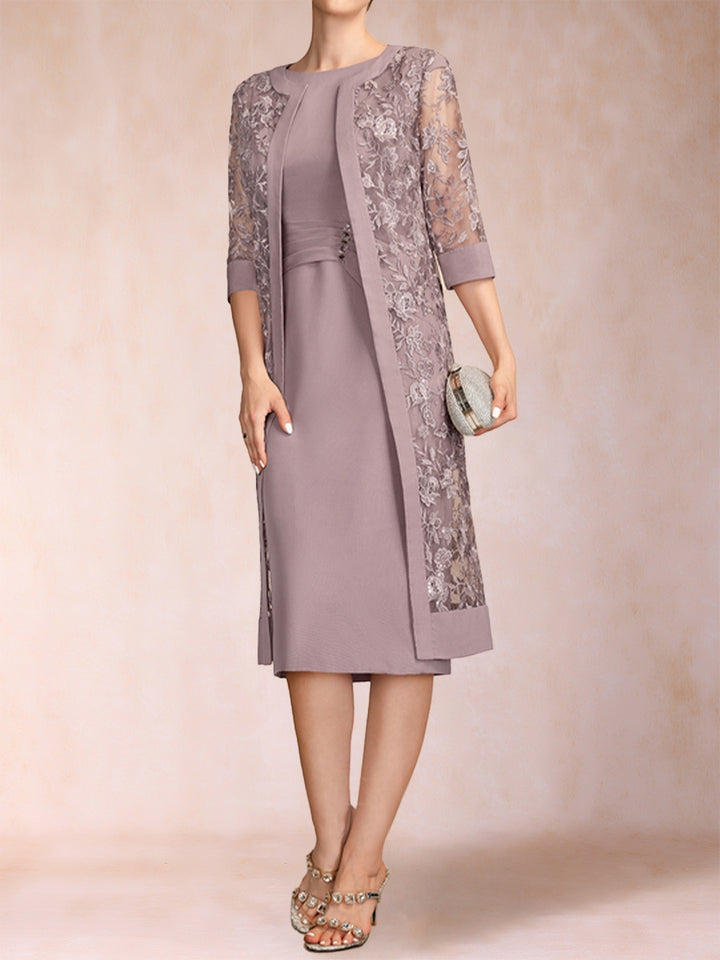 Sheath/Column Scoop Chiffon Ruched Mother of the Bride Dresses with Jacket &amp; Rhinestone