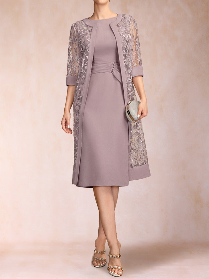Sheath/Column Scoop Chiffon Ruched Mother of the Bride Dresses with Jacket &amp; Rhinestone