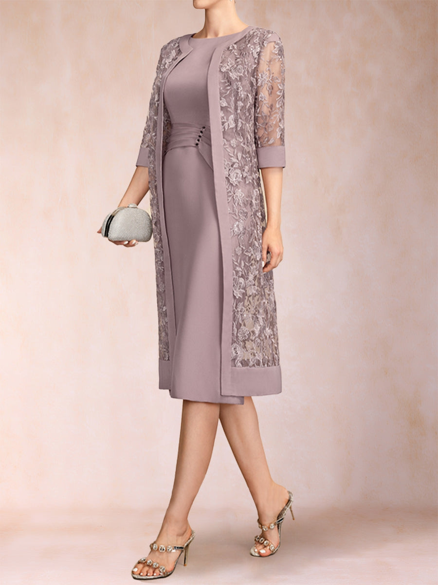 Sheath/Column Scoop Chiffon Ruched Mother of the Bride Dresses with Jacket &amp; Rhinestone