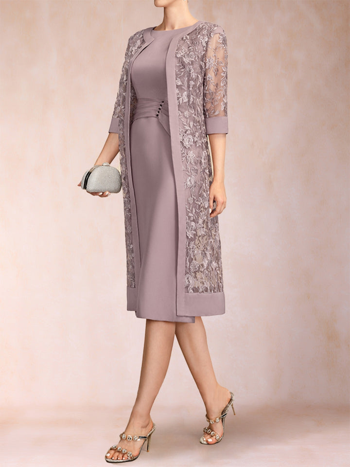 Sheath/Column Scoop Chiffon Ruched Mother of the Bride Dresses with Jacket &amp; Rhinestone