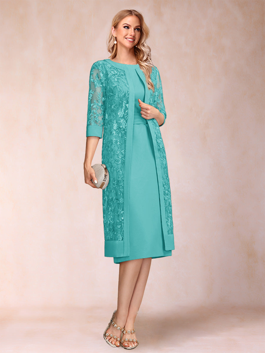 Sheath/Column Scoop Chiffon Ruched Mother of the Bride Dresses with Jacket &amp; Rhinestone