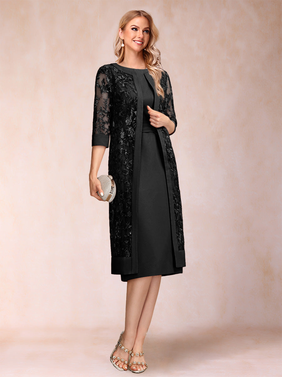 Sheath/Column Scoop Chiffon Ruched Mother of the Bride Dresses with Jacket &amp; Rhinestone