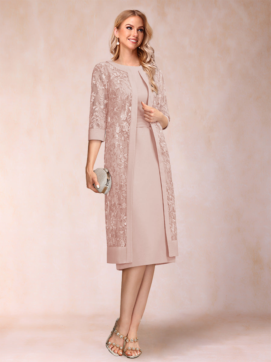 Sheath/Column Scoop Chiffon Ruched Mother of the Bride Dresses with Jacket &amp; Rhinestone