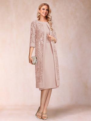 Sheath/Column Scoop Chiffon Ruched Mother of the Bride Dresses with Jacket & Rhinestone