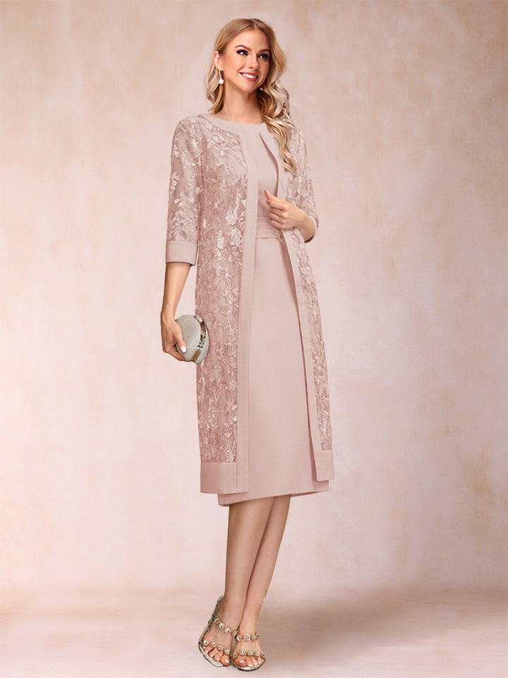 Sheath/Column Scoop Chiffon Ruched Mother of the Bride Dresses with Jacket &amp; Rhinestone