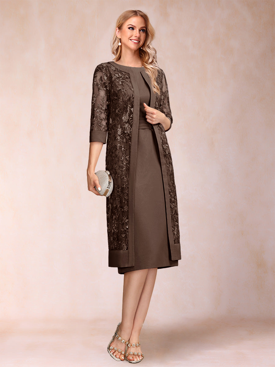 Sheath/Column Scoop Chiffon Ruched Mother of the Bride Dresses with Jacket &amp; Rhinestone