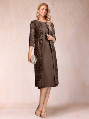 Sheath/Column Scoop Chiffon Ruched Mother of the Bride Dresses with Jacket & Rhinestone