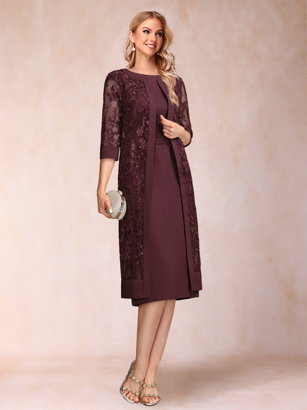 Sheath/Column Scoop Chiffon Ruched Mother of the Bride Dresses with Jacket & Rhinestone