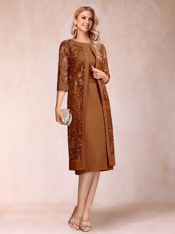Sheath/Column Scoop Chiffon Ruched Mother of the Bride Dresses with Jacket &amp; Rhinestone