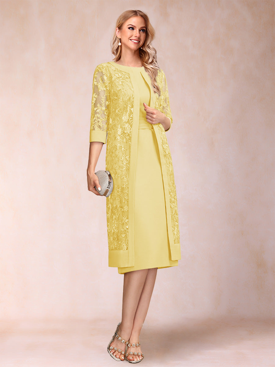 Sheath/Column Scoop Chiffon Ruched Mother of the Bride Dresses with Jacket &amp; Rhinestone