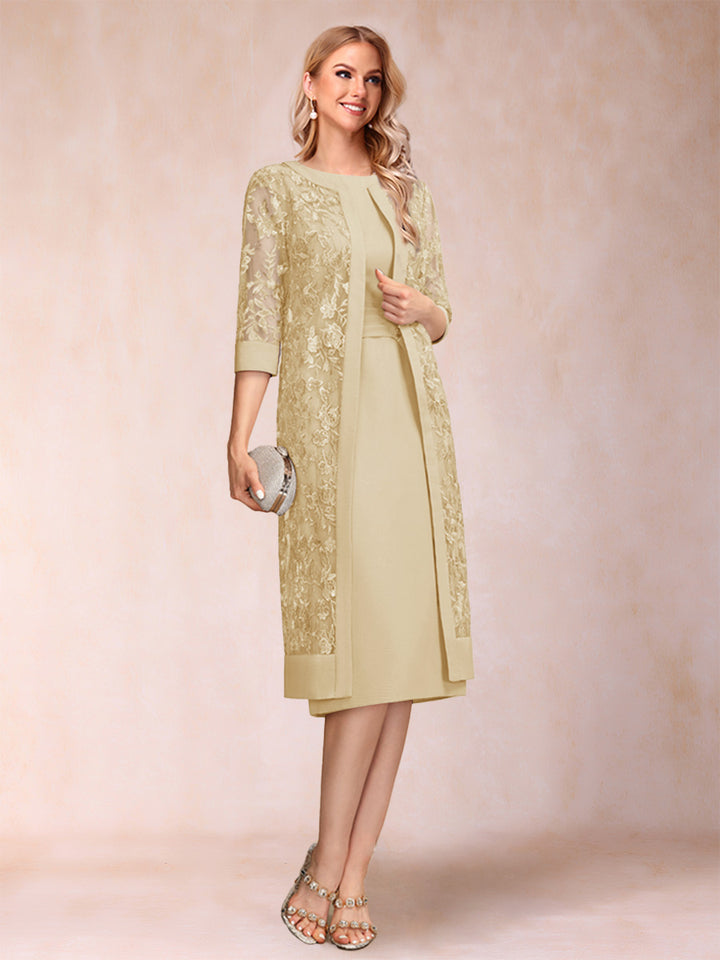 Sheath/Column Scoop Chiffon Ruched Mother of the Bride Dresses with Jacket &amp; Rhinestone