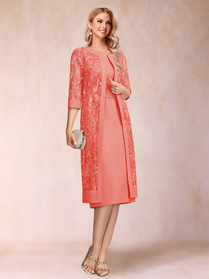 Sheath/Column Scoop Chiffon Ruched Mother of the Bride Dresses with Jacket &amp; Rhinestone
