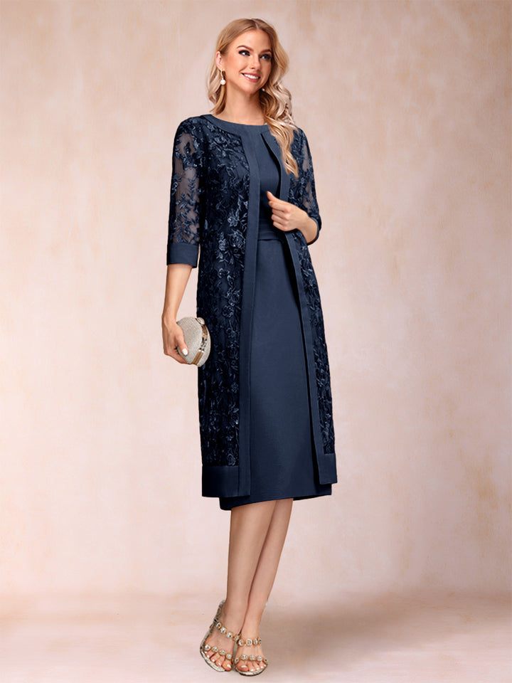 Sheath/Column Scoop Chiffon Ruched Mother of the Bride Dresses with Jacket &amp; Rhinestone