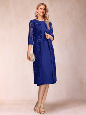 Sheath/Column Scoop Chiffon Ruched Mother of the Bride Dresses with Jacket & Rhinestone