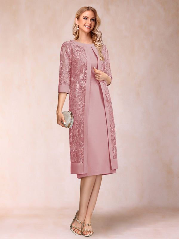 Sheath/Column Scoop Chiffon Ruched Mother of the Bride Dresses with Jacket & Rhinestone