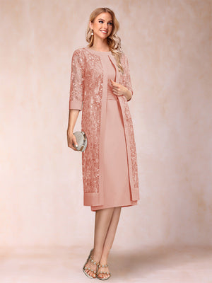 Sheath/Column Scoop Chiffon Ruched Mother of the Bride Dresses with Jacket & Rhinestone