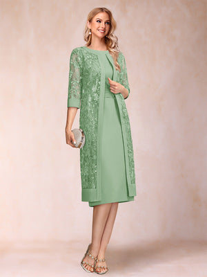 Sheath/Column Scoop Chiffon Ruched Mother of the Bride Dresses with Jacket & Rhinestone