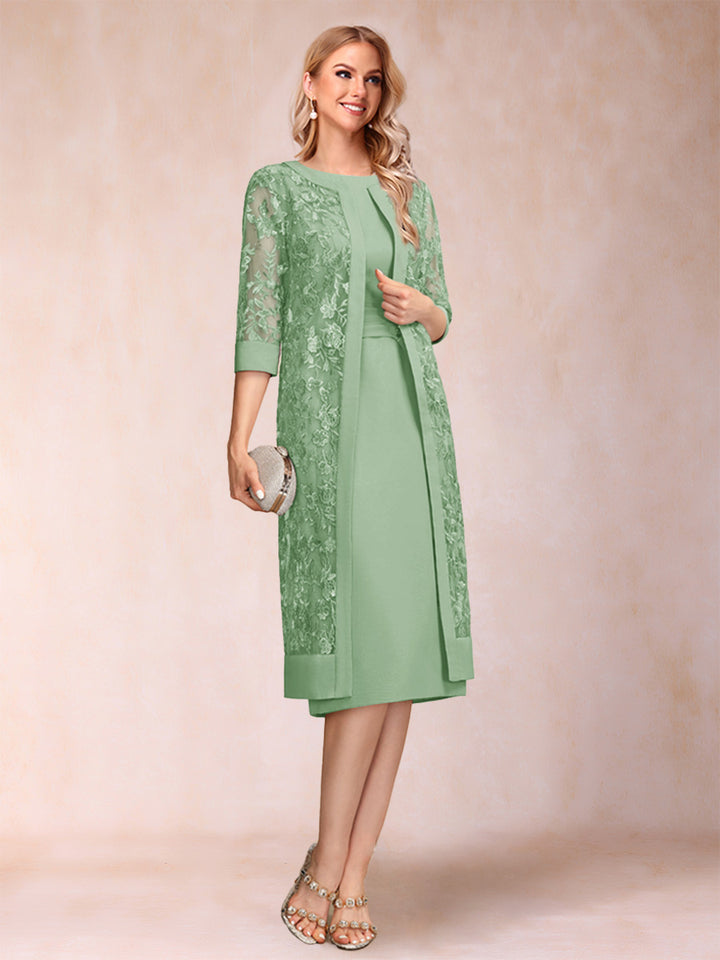 Sheath/Column Scoop Chiffon Ruched Mother of the Bride Dresses with Jacket &amp; Rhinestone
