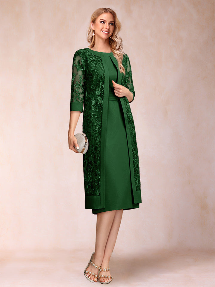 Sheath/Column Scoop Chiffon Ruched Mother of the Bride Dresses with Jacket &amp; Rhinestone