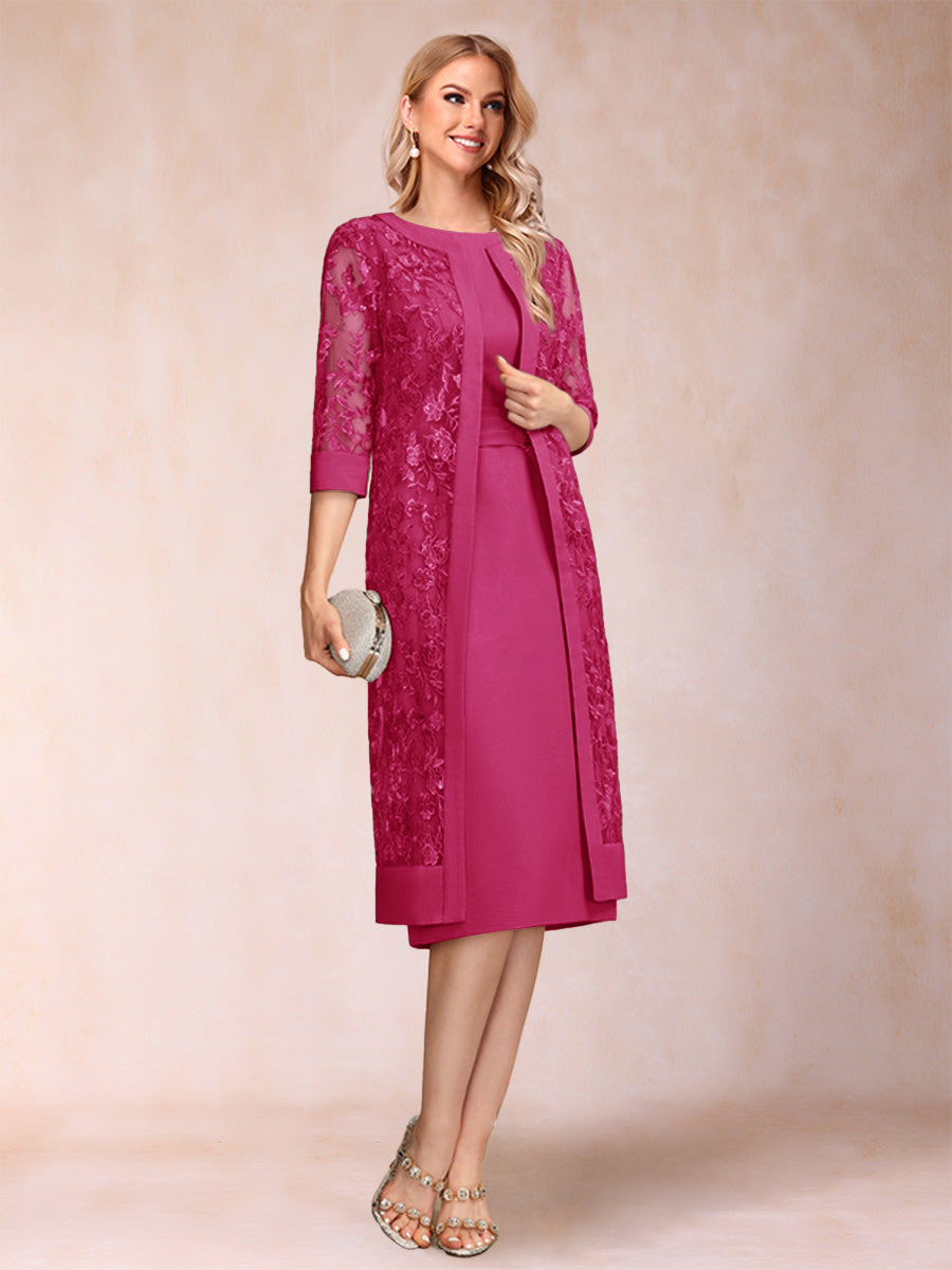 Sheath/Column Scoop Chiffon Ruched Mother of the Bride Dresses with Jacket &amp; Rhinestone