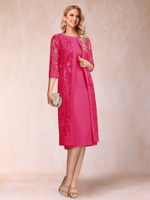 Sheath/Column Scoop Chiffon Ruched Mother of the Bride Dresses with Jacket & Rhinestone