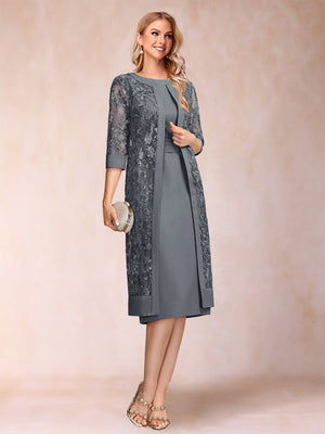 Sheath/Column Scoop Chiffon Ruched Mother of the Bride Dresses with Jacket & Rhinestone