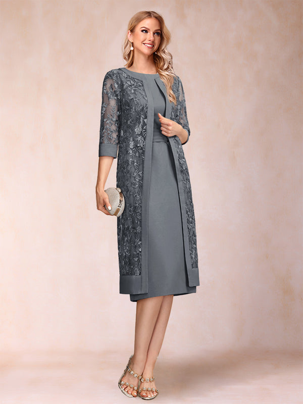 Sheath/Column Scoop Chiffon Ruched Mother of the Bride Dresses with Jacket & Rhinestone