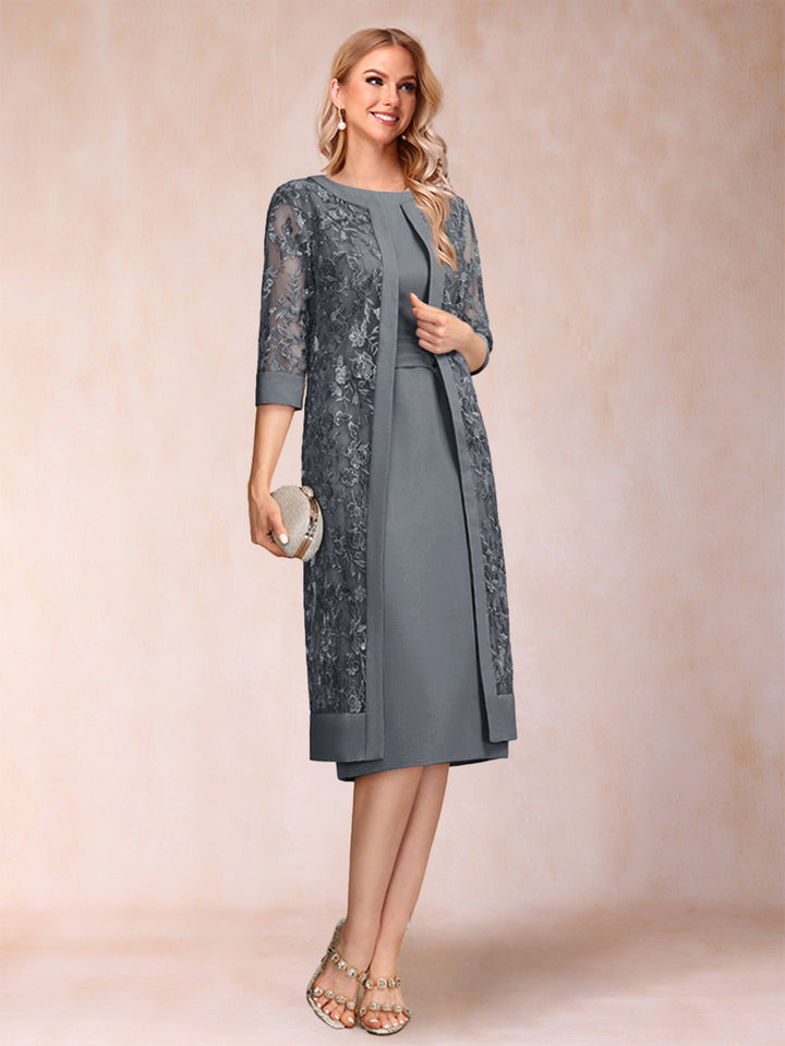 Sheath/Column Scoop Chiffon Ruched Mother of the Bride Dresses with Jacket &amp; Rhinestone