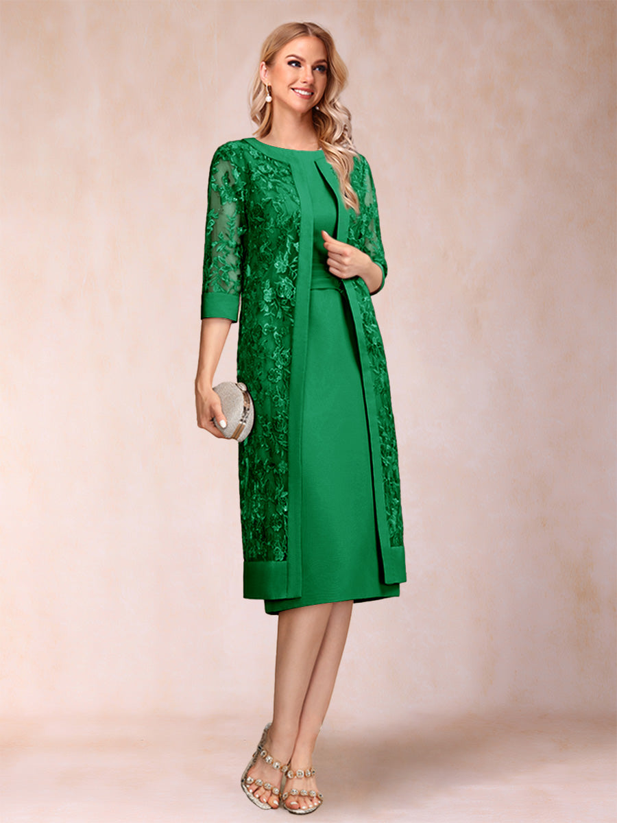 Sheath/Column Scoop Chiffon Ruched Mother of the Bride Dresses with Jacket &amp; Rhinestone