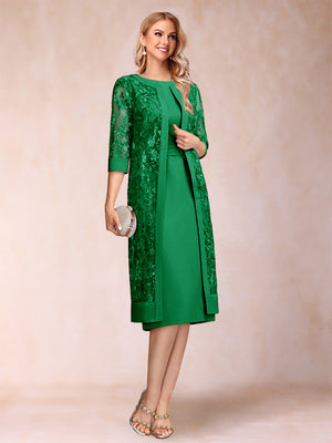 Sheath/Column Scoop Chiffon Ruched Mother of the Bride Dresses with Jacket & Rhinestone