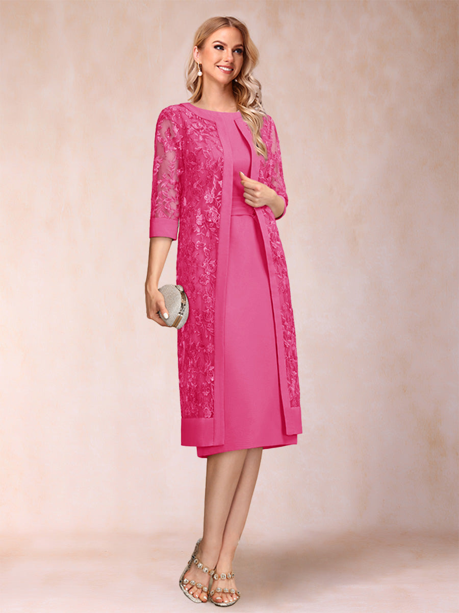 Sheath/Column Scoop Chiffon Ruched Mother of the Bride Dresses with Jacket &amp; Rhinestone