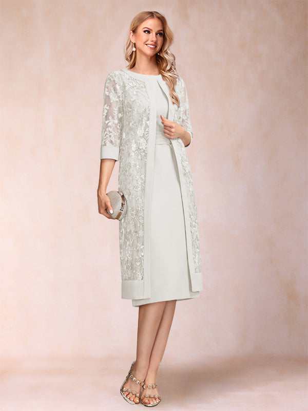 Sheath/Column Scoop Chiffon Ruched Mother of the Bride Dresses with Jacket & Rhinestone