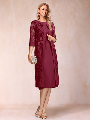 Sheath/Column Scoop Chiffon Ruched Mother of the Bride Dresses with Jacket & Rhinestone