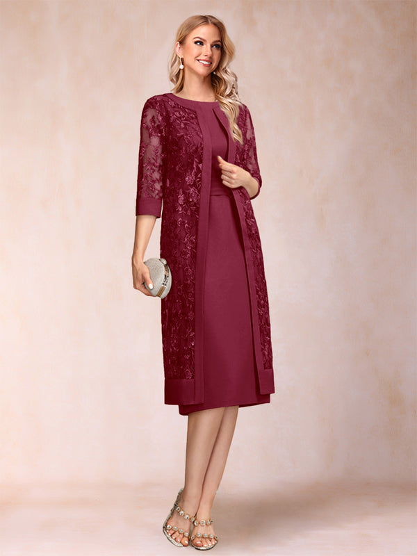 Sheath/Column Scoop Chiffon Ruched Mother of the Bride Dresses with Jacket & Rhinestone