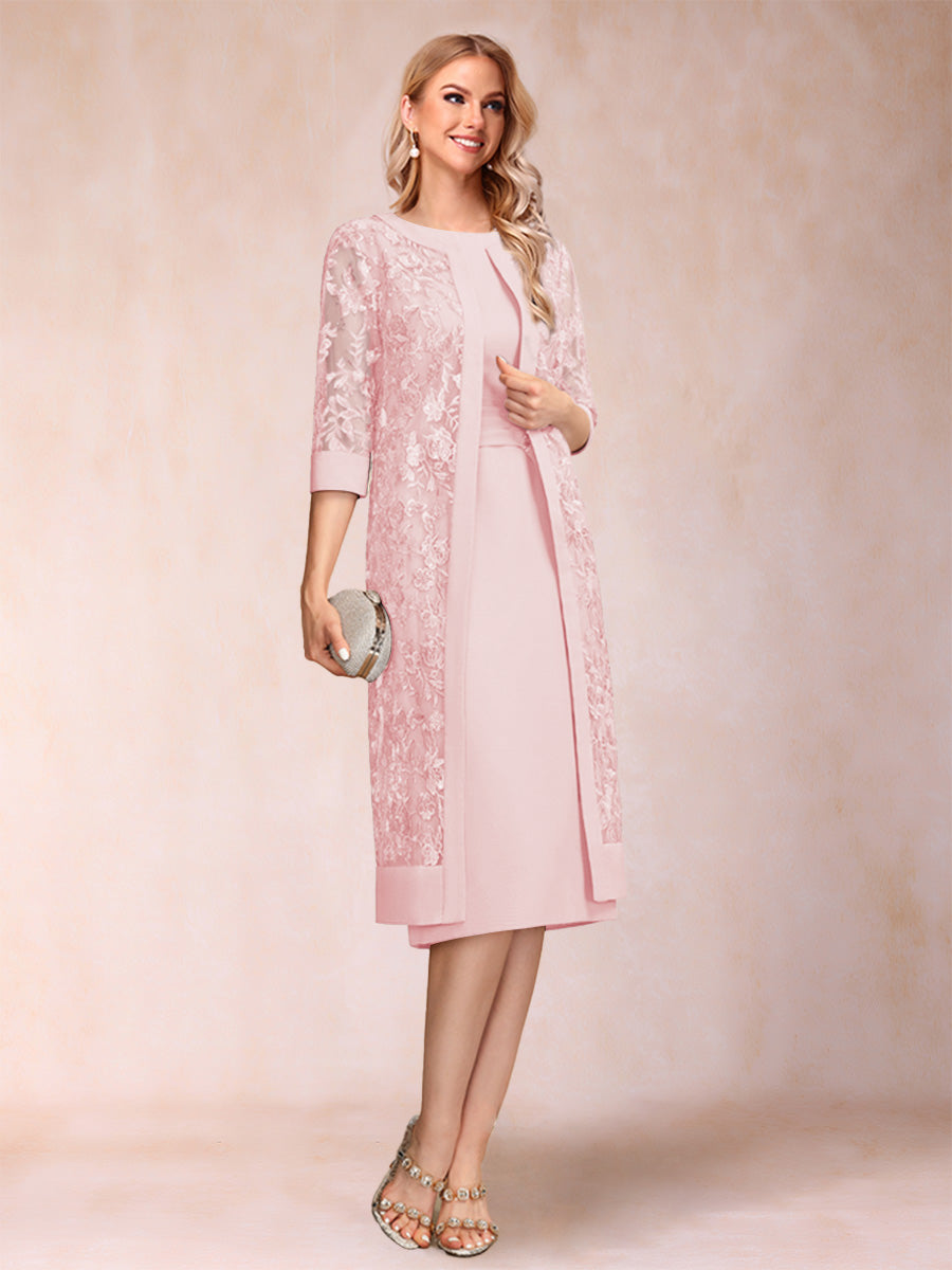 Sheath/Column Scoop Chiffon Ruched Mother of the Bride Dresses with Jacket &amp; Rhinestone