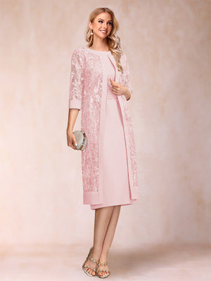 Sheath/Column Scoop Chiffon Ruched Mother of the Bride Dresses with Jacket & Rhinestone