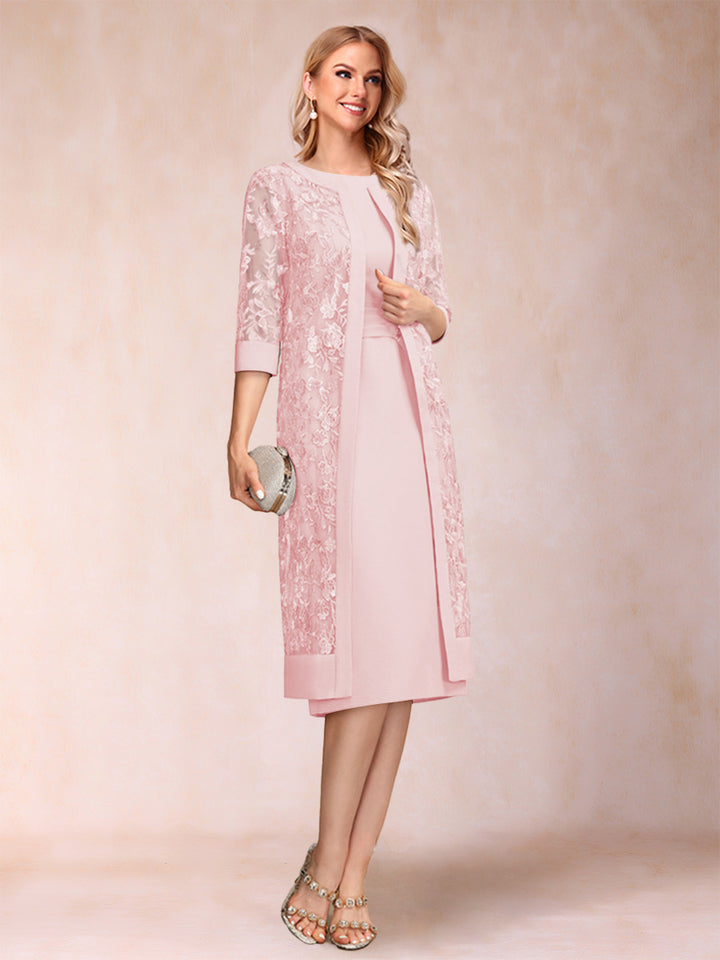 Sheath/Column Scoop Chiffon Ruched Mother of the Bride Dresses with Jacket &amp; Rhinestone