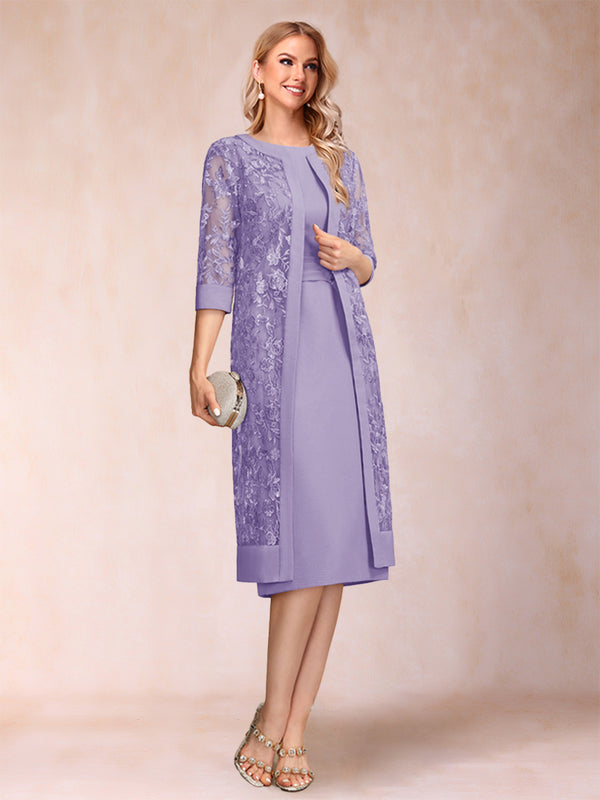 Sheath/Column Scoop Chiffon Ruched Mother of the Bride Dresses with Jacket & Rhinestone