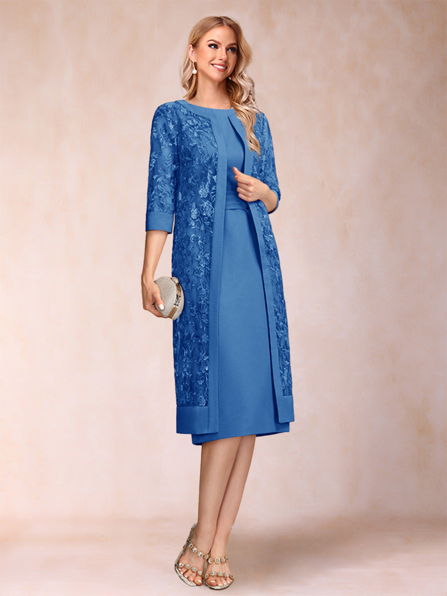 Sheath/Column Scoop Chiffon Ruched Mother of the Bride Dresses with Jacket &amp; Rhinestone
