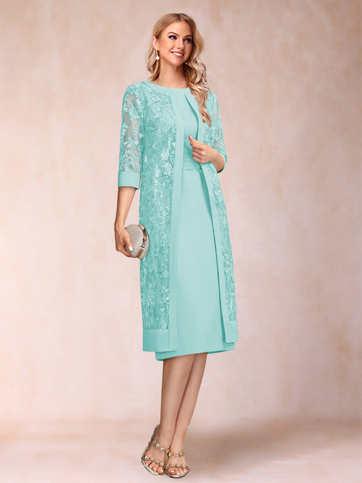 Sheath/Column Scoop Chiffon Ruched Mother of the Bride Dresses with Jacket &amp; Rhinestone