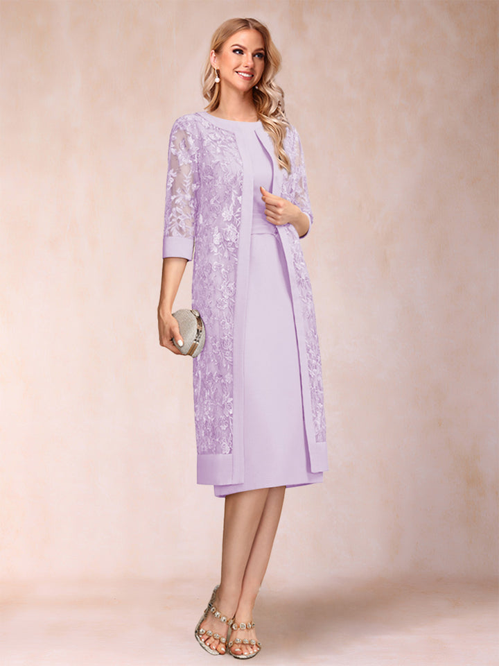 Sheath/Column Scoop Chiffon Ruched Mother of the Bride Dresses with Jacket &amp; Rhinestone