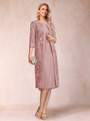 Sheath/Column Scoop Chiffon Ruched Mother of the Bride Dresses with Jacket & Rhinestone