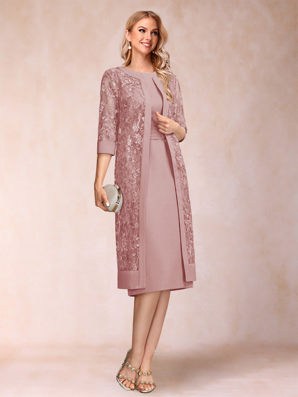 Sheath/Column Scoop Chiffon Ruched Mother of the Bride Dresses with Jacket & Rhinestone