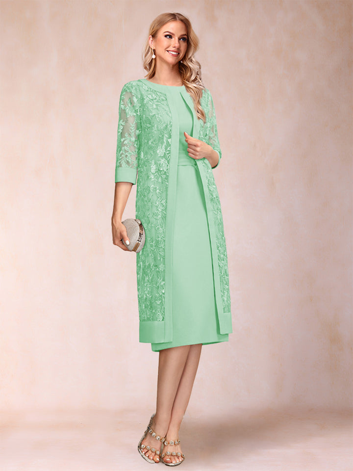 Sheath/Column Scoop Chiffon Ruched Mother of the Bride Dresses with Jacket &amp; Rhinestone