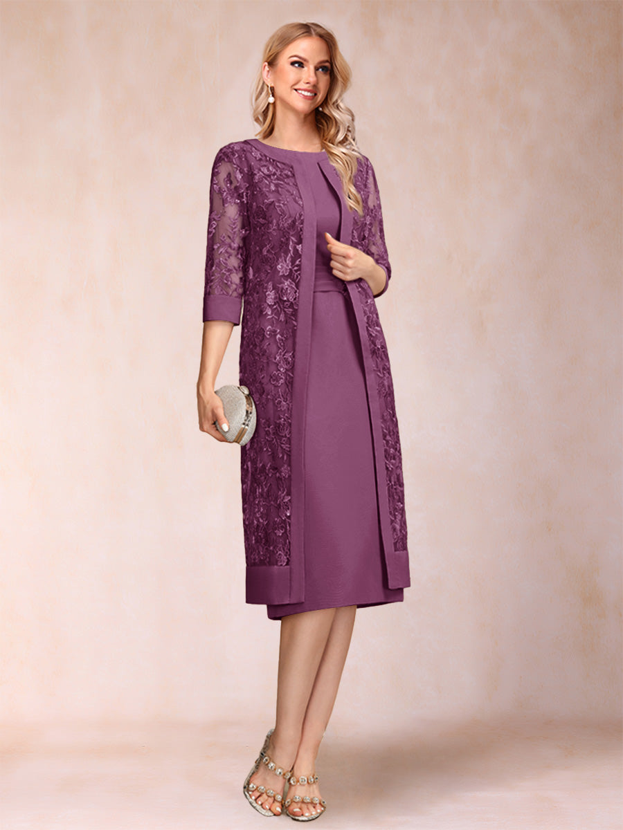 Sheath/Column Scoop Chiffon Ruched Mother of the Bride Dresses with Jacket &amp; Rhinestone