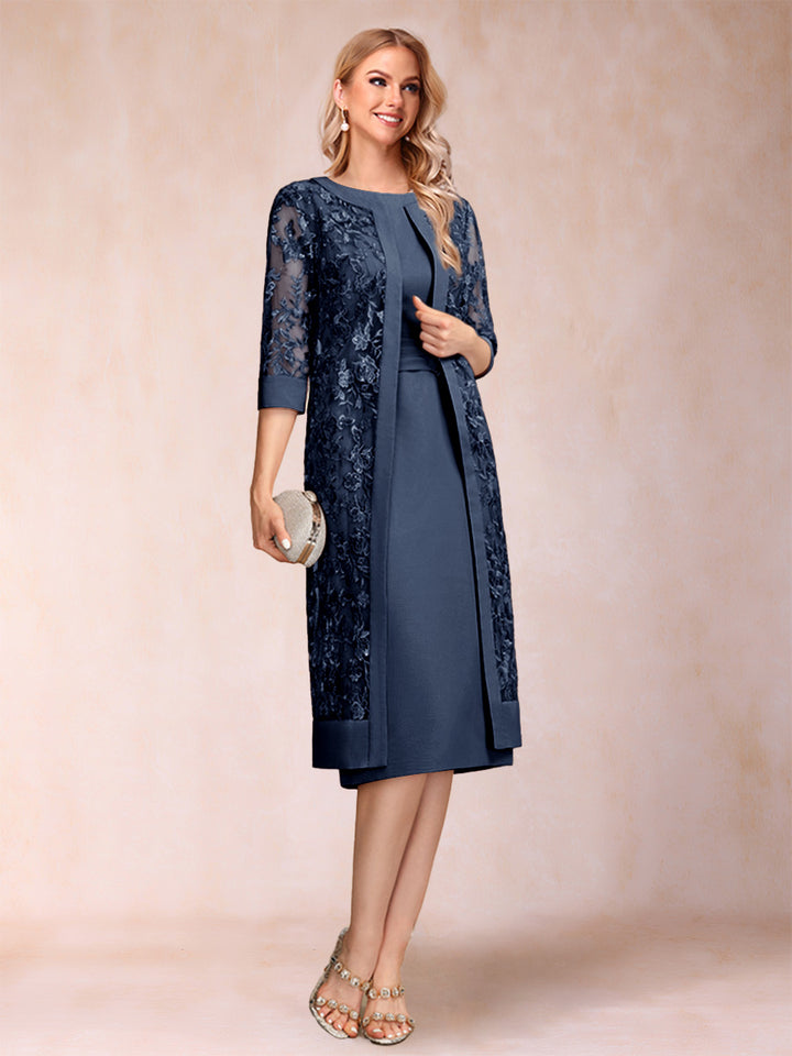 Sheath/Column Scoop Chiffon Ruched Mother of the Bride Dresses with Jacket &amp; Rhinestone