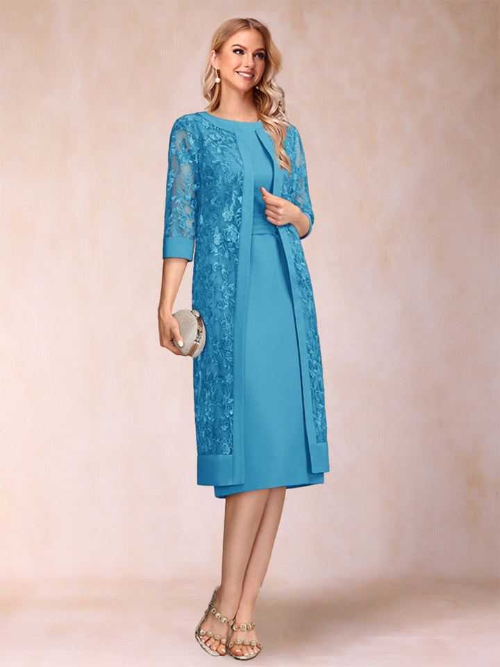 Sheath/Column Scoop Chiffon Ruched Mother of the Bride Dresses with Jacket &amp; Rhinestone